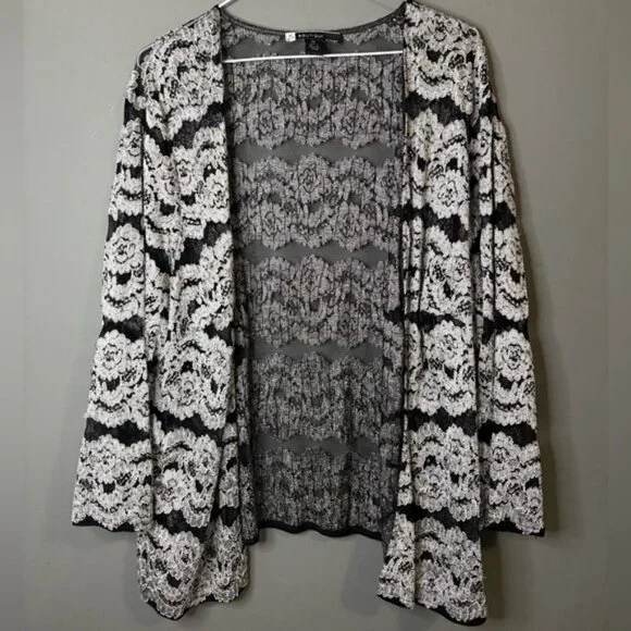 JS Boutique 2X Black & White Lace 2-Piece Set Tank & Cardigan Elegant Plus Size - Picture 9 of 9